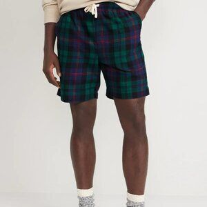NWT Old Navy 8" Flannel Pajama Shorts Sleep Lounge Green Blue Plaid Men TALL L